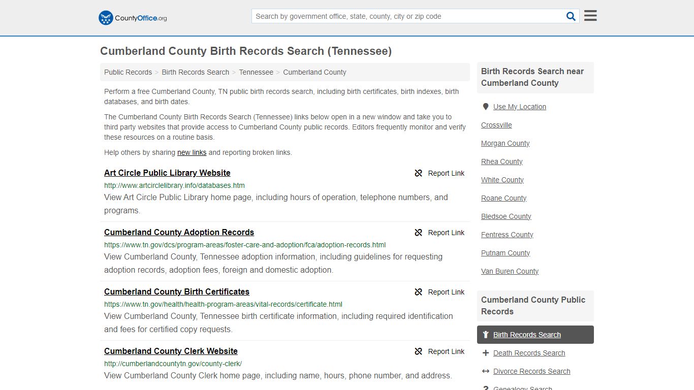 Birth Records Search - Cumberland County, TN (Birth Certificates ...